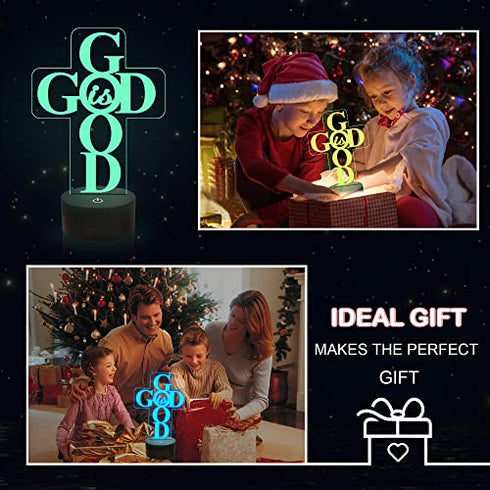 God is Good Jesus Cross 3D Night Light Christian Blessed Virgin Mary Illusion Lamp Decoration for Easter Day Christmas Day